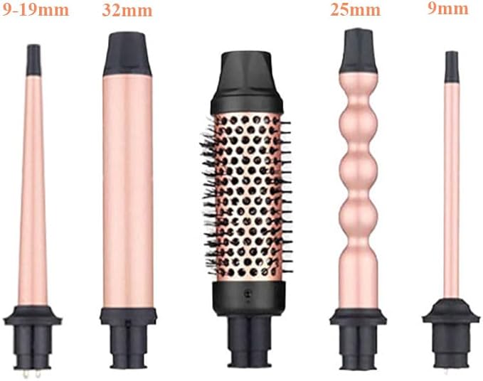 6 in 1 Hair Curling Iron Set with Curling Brush and 5 Interchangeable Ceramic Curling Wand (0.35"-1.25"), Curling Wand Set with 2 Temp Heating Setting, Contain Protective Glove and 2 Clips