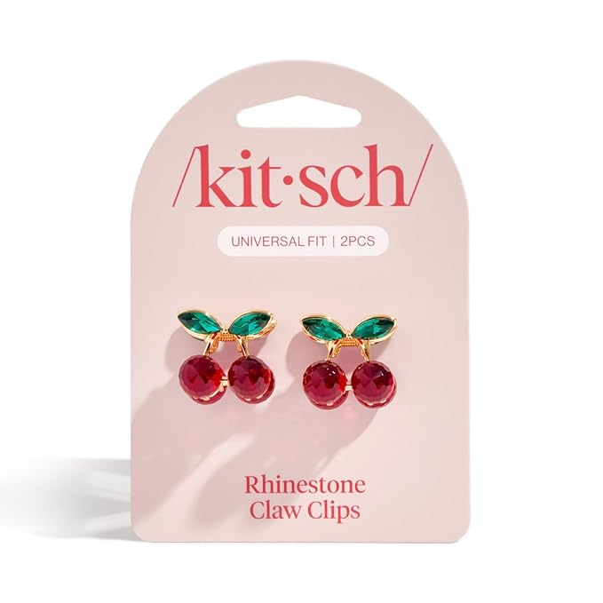 Kitsch Cherry Small Hair Clips for Women – Rhinestones Small Claw Clips | Electroplated Metal Springs and Anti-Rust Finish | Strong Hold for Updo and Cute Half Up Styles - 2pcs