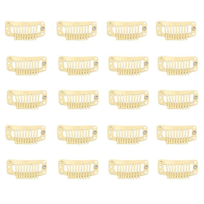 20pcs 9-Teeth Stainless Snap Hair Clips, Hair Extension Clips, Wig Accessories Clip, Diy Clips for Hairpieces Wigs (Beige)