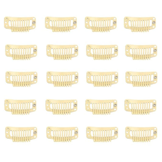 20pcs 9-Teeth Stainless Snap Hair Clips, Hair Extension Clips, Wig Accessories Clip, Diy Clips for Hairpieces Wigs (Beige)