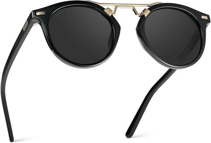 WearMe Pro - Women's Polarized, Round Retro, Double-Bridge Vintage Sunglasses