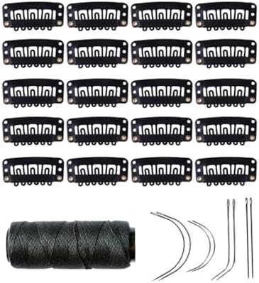 20 Pieces 32mm Hairpieces Snap Clips U Shape Wig Clips for Hair Extensions Making Wig Accessories Set Tools (Black)