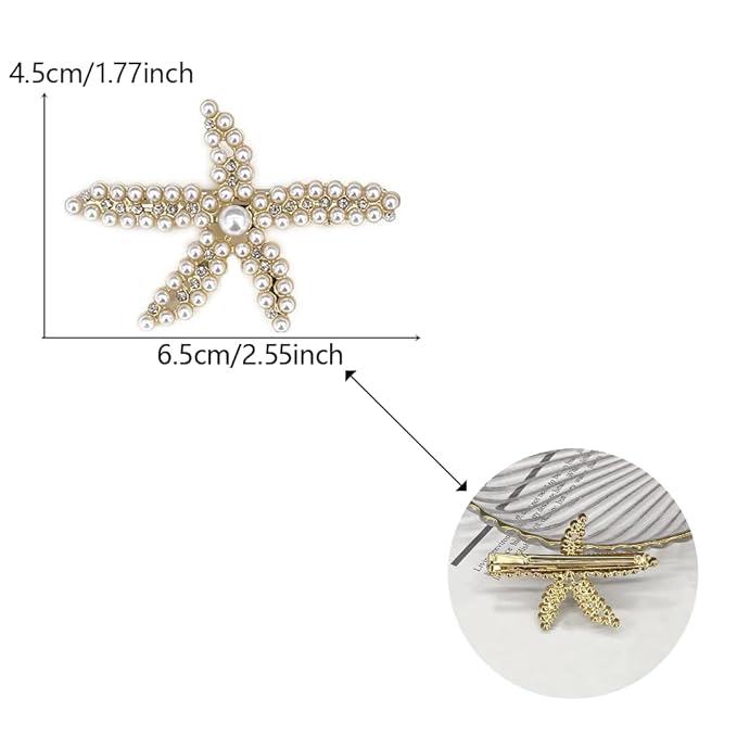 2 Pcs Starfish Hair Clips Mermaid Costume Rhinestone Hair Clips Beach Ocean Hair Accessories Women and Girls （Silver）
