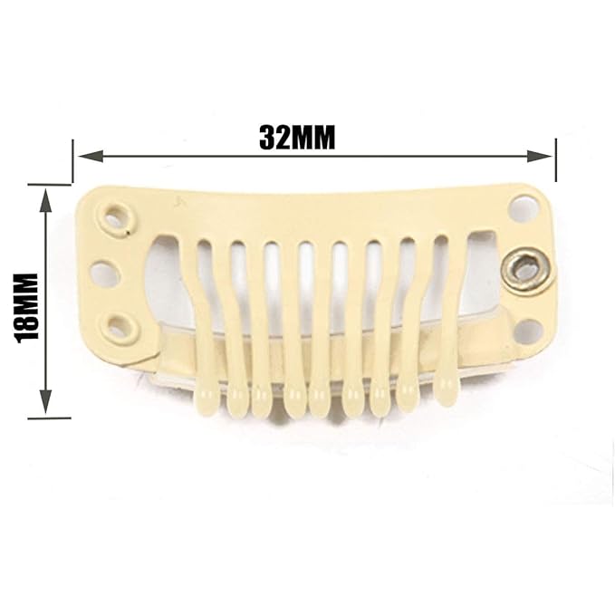20pcs Metal Snap Clips for Hair Extensions DIY Clip in on Hair Extension Wigs 9 Teeth 32mm 1.2g/pc Black Brown Beige Color (Beige)