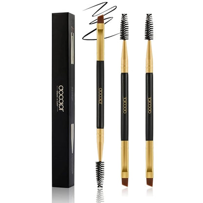 Docolor 3Pcs Duo Eyebrow Brush, Professional Eye Makeup Tool, Eyeshadow Brush and Spoolie Brush Black