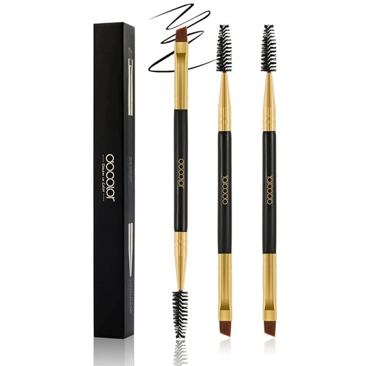 Docolor 3Pcs Duo Eyebrow Brush, Professional Eye Makeup Tool, Eyeshadow Brush and Spoolie Brush Black