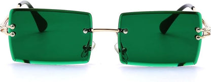 Rectangle Sunglasses for Men/Women Small Rimless Square Shade Eyewear