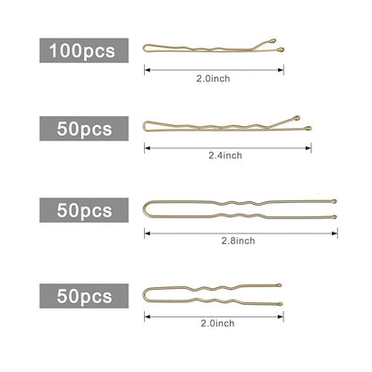 250 Pcs Hair Pins Bobby Pins Blonde Hair with Storage Box, Wavy Bobby Pins 2inch 2.4inch, U Shaped Hair Pins 2inch 2.8inch, Suitable for All Hair Types, Hair Clips Hair Pin for Women and Girls