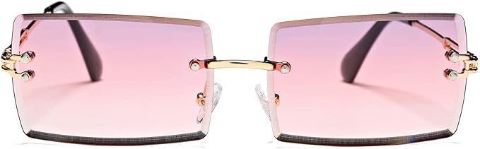 Rectangle Sunglasses for Men/Women Small Rimless Square Shade Eyewear
