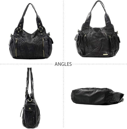 Montana West Washed Leather Hobo Bags for Women Roomy Handbags with Crossbody Strap
