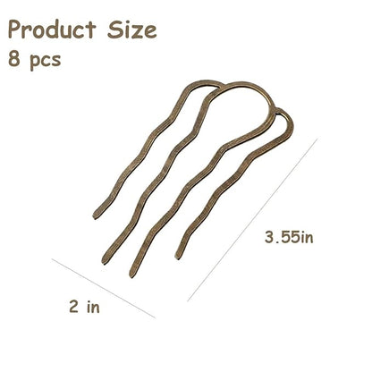 6 Piece Metal Hair Side Combs Hair Fork Clip Pins for Updo Bun, U Shape for Vintage Hairstyle Hair Accessories (Bronze-4 Teeth)