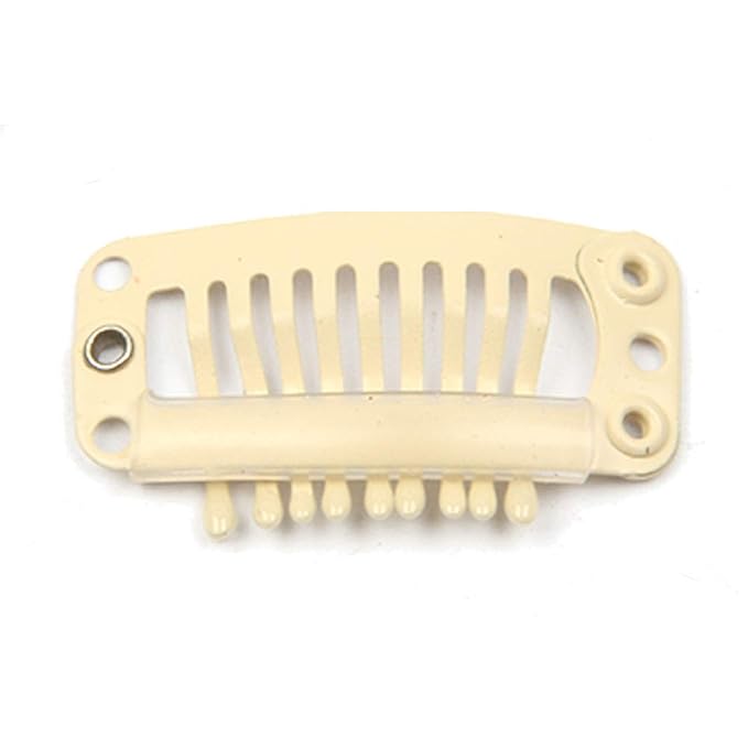 20pcs Metal Snap Clips for Hair Extensions DIY Clip in on Hair Extension Wigs 9 Teeth 32mm 1.2g/pc Black Brown Beige Color (Beige)