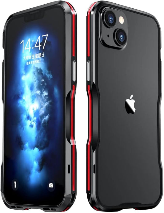 HENGHUI iPhone 14 Aluminum Bumpers Bumper Case Metal Frame Bumper Cover Shock Absorbent Slim Cool Design (Black+Red)