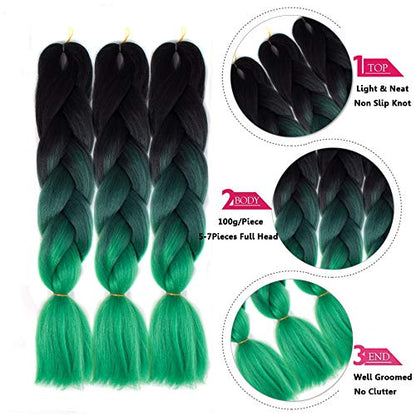 Ombre Braiding hair synthetic Crochet braids twist 24inch 5pcs/lot 100g Ombre two three tone Jumbo braid hair extensions Dreadlocks (black-green)