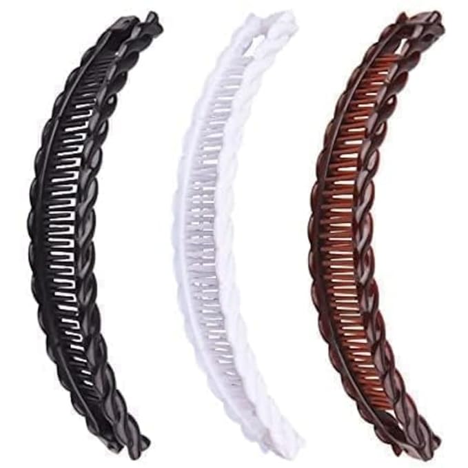 2Pcs Banana Hair Clips for Thick Curly Hair - Black and Brown Tortoise Clips, Vintage Clincher Combs for Women, Girls - Non-Slip Fish Grip Slides, 80s Retro Hair Accessories