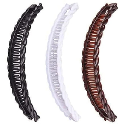 2Pcs Banana Hair Clips for Thick Curly Hair - Black and Brown Tortoise Clips, Vintage Clincher Combs for Women, Girls - Non-Slip Fish Grip Slides, 80s Retro Hair Accessories