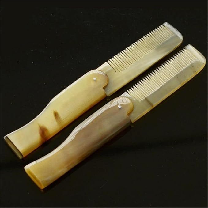 2Pcs Brown Yak Horn Comb Foldable Yak Horn Comb Pockets Clip Moustache Beard Styling Tool Portable Comb Hairdressing Hair Hair Care Tools Hair Styling Tool, Hair Brushes, Styling Tools and Appliances