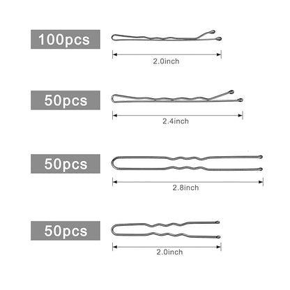 250 Pcs Hair Pins Bobby Pins Black with Storage Box, Wavy Bobby Pins 2inch 2.4inch, U Shaped Hair Pins 2inch 2.8inch, Suitable for All Hair Types, Hair Clips Hair Pin for Women and Girls