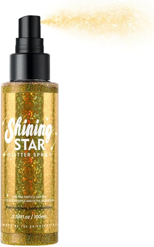 MAEPEOR Body Glitter Spray Long Lasting Shiny Body Glitter Quick-Drying Shimmer Glitter Spray for Face Body Hair Clothes (100ml, Gold)