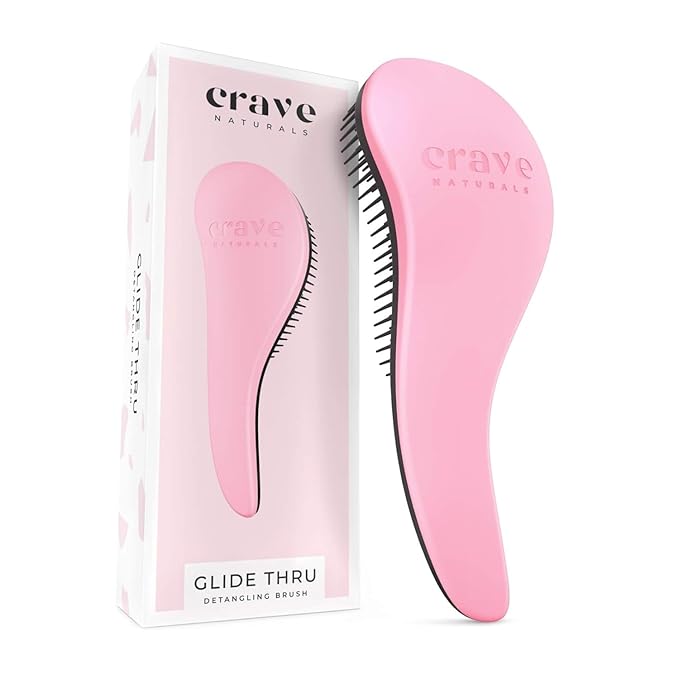 Crave Naturals Biggie Glide Thru Hair Brush - Detangler Brush for Curly, Straight, Wet or Dry Hair - Gentle Detangling Brushes for Adults, Kids, Toddlers - Hair Accessories for Women, 8.4"x3.4" - Pink