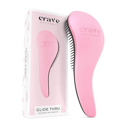 Crave Naturals Biggie Glide Thru Hair Brush - Detangler Brush for Curly, Straight, Wet or Dry Hair - Gentle Detangling Brushes for Adults, Kids, Toddlers - Hair Accessories for Women, 8.4"x3.4" - Pink