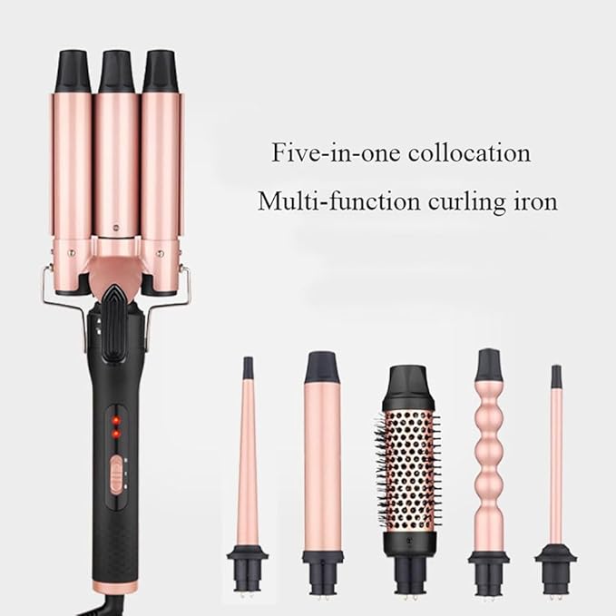 6 in 1 Hair Curling Iron Set with Curling Brush and 5 Interchangeable Ceramic Curling Wand (0.35"-1.25"), Curling Wand Set with 2 Temp Heating Setting, Contain Protective Glove and 2 Clips