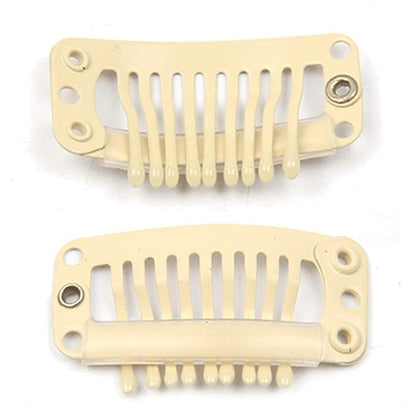 20pcs Metal Snap Clips for Hair Extensions DIY Clip in on Hair Extension Wigs 9 Teeth 32mm 1.2g/pc Black Brown Beige Color (Beige)