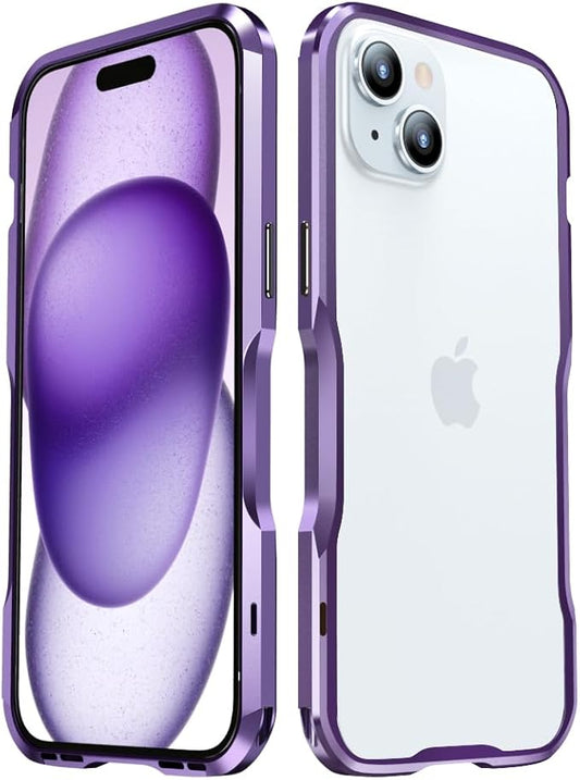HENGHUI Aluminum Bumpers for iPhone 15 Plus Bumper Case with Strap Hole Metal Frame Bumper Cover Shock Absorbent Slim Cool Design (Purple)