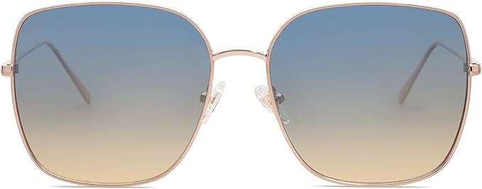 SOJOS Trendy Oversized Square Metal Frame Sunglasses for Women Men Retro Big Flat Lens UV Protection Sunglasses SJ1146