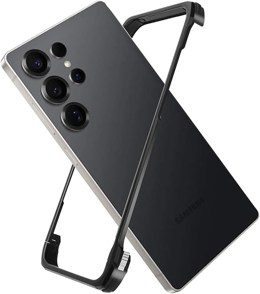 for Samsung Galaxy S25 Ultra Metal Bumper Case Frameless, Slim Fit No Back No Frame Backless Metal Bumper 4 Corners Shockproof Wireless Charging Compatible Heavy Duty (Black)