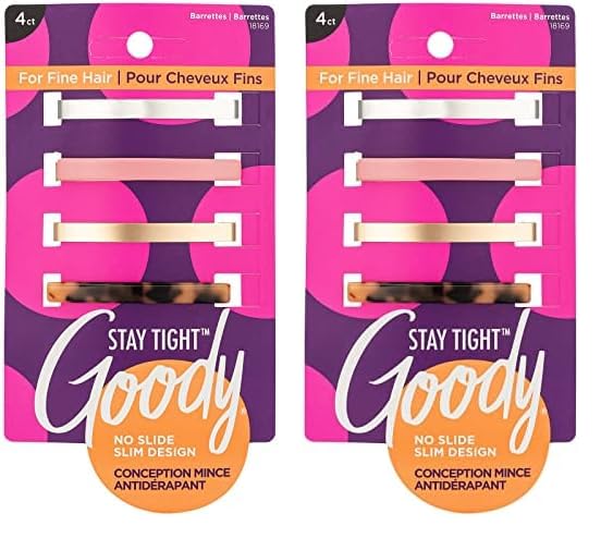 Goody Hair Barrettes Clips for Fine Hair - 4 Count, Assorted Colors - Slideproof and Lock-In Place - Pain-Free Hair Accessories for Men, Women, Boys, and Girls - Stay Tight for All Day Comfort