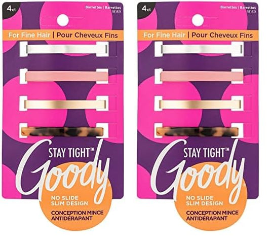 Goody Hair Barrettes Clips for Fine Hair - 4 Count, Assorted Colors - Slideproof and Lock-In Place - Pain-Free Hair Accessories for Men, Women, Boys, and Girls - Stay Tight for All Day Comfort