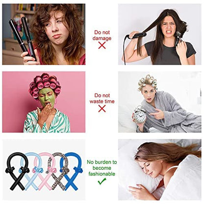 CORATED Heatless Curling Rod Headband, No Heat Silk Ribbon Rollers for Overnight Curls, Curls Styling Kit with Hair Clips and Scrunchie for Long and Medium Hair