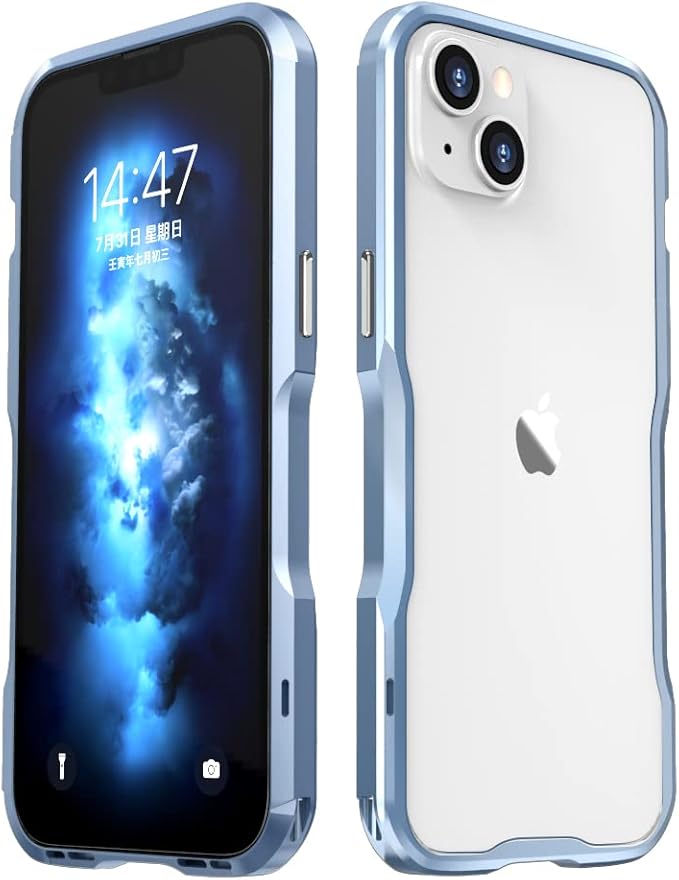 HENGHUI iPhone 14 Plus Aluminum Bumpers Bumper Case Metal Frame Bumper Cover Shock Absorbent Slim Cool Design (LightBlue)