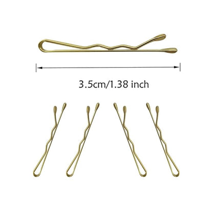 220 Count Mini Wavy 1.38 Inch Blonde Bobby Pins, YINGFENG Small Gold Hair Clips with Storage Box for Updos, Metal Hair Clips for Kids, Girls and Women, Suitable for All Hair Types
