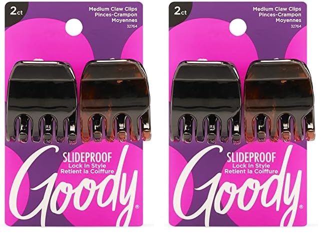 Goody Classics Medium Claw Clips, Black and Brown Colors - Great for Easily Pulling Up Your Hair - Pain-Free Hair Accessories for Women, Men, Boys and Girls, 2 Count (Pack of 2)
