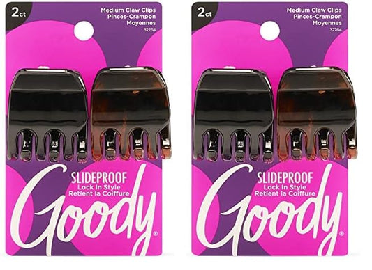 Goody Classics Medium Claw Clips, Black and Brown Colors - Great for Easily Pulling Up Your Hair - Pain-Free Hair Accessories for Women, Men, Boys and Girls, 2 Count (Pack of 2)