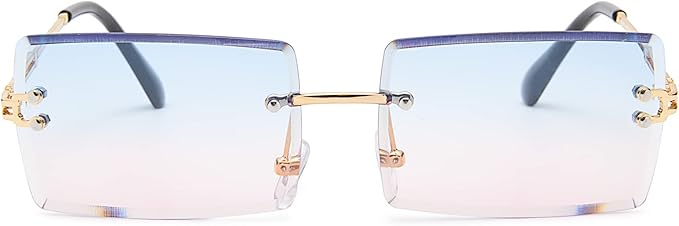Rectangle Sunglasses for Men/Women Small Rimless Square Shade Eyewear
