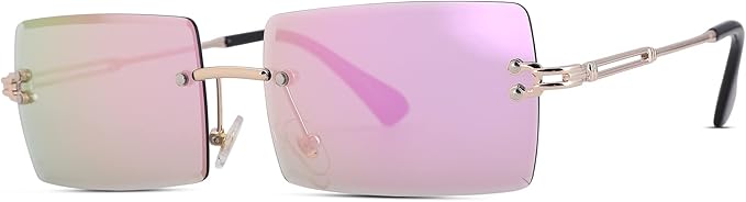 Rectangle Sunglasses for Men/Women Small Rimless Square Shade Eyewear