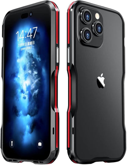 HENGHUI Bumper Case Compatible with iPhone 14 Pro Max Aluminum Bumper Metal Frame Bumper Cover Shock Absorbent Slim Cool Design (Black+Red)