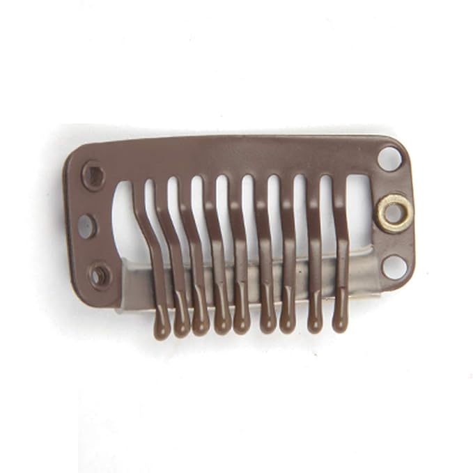 20pcs Metal Snap Clips for Hair Extensions DIY Clip in on Hair Wigs Clip 9 Teeth 32mm 1.2g/pc Dark Brown Color (Brown - Dark Brown)