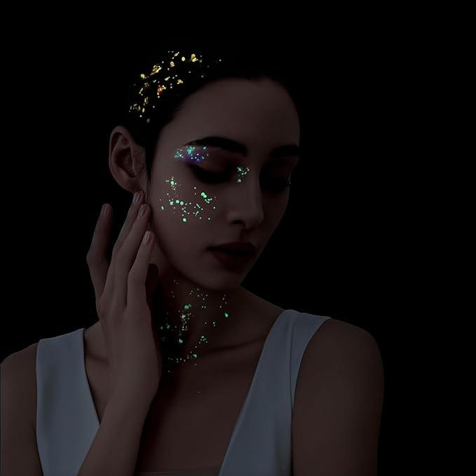 Teenitor 6 Colors Glow in The Dark Glitter Gel, Body Glitter Face Glitter for UV Black Light Party Raves Festivals