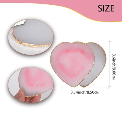 Nail Polish Palette, 2Pcs Resin Nail Art Palette, Nail Painting Mixed Color Palettes, Gold Edge Makeup Mixing Tray, Nail Supplies For Nail Techs, Nail Art Display Board(Love)