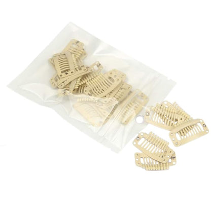 20pcs 9-Teeth Stainless Snap Hair Clips, Hair Extension Clips, Wig Accessories Clip, Diy Clips for Hairpieces Wigs (Beige)