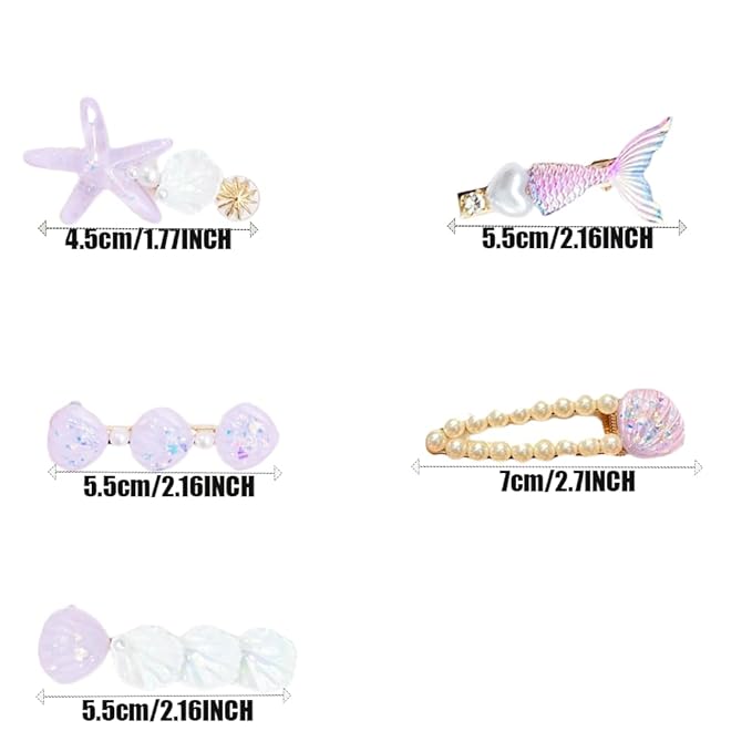 5 Pcs Starfish Seashell Hair Clips Mermaid Costume Pearl Beach Ocean Hair Accessories Women and Girls （Purple）