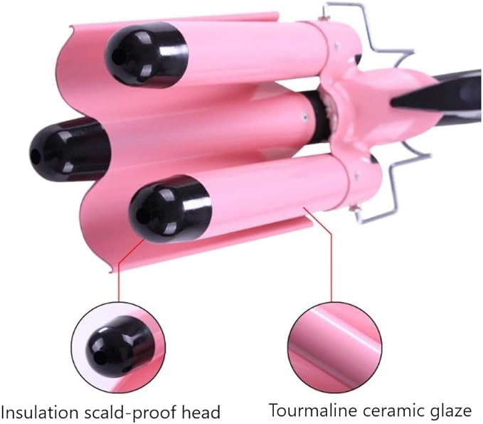 3 Barrel Curling Iron Wand 26mm Hair Waver Temperature Adjustable Ceramic Hair Curling Iron (Pink)