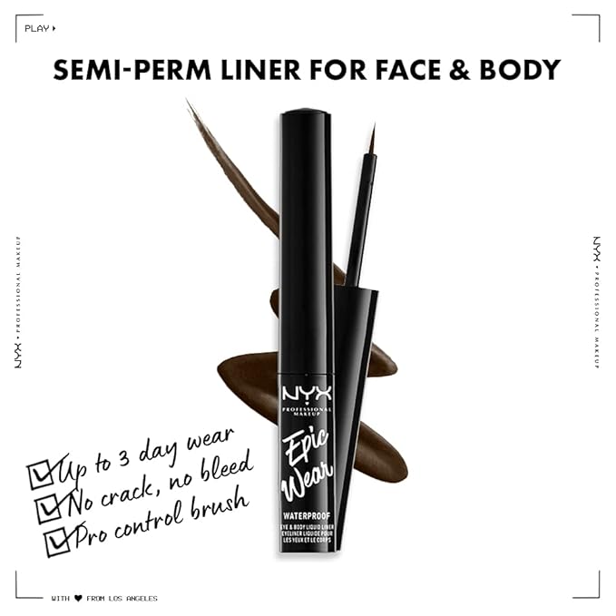 NYX PROFESSIONAL MAKEUP Epic Wear Liquid Liner, Long-Lasting Waterproof Eyeliner - Brown (Pack of 2)
