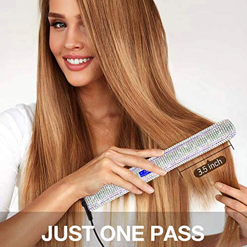DORISILK Titanium Flat Iron for Hair, 480°F High Temp Hair Straightener Iron, Rhinestone Bling Flattening Iron, 2 in 1 Straightening Curling Professional Salon LCD Display Dual Voltage (AB Shine)