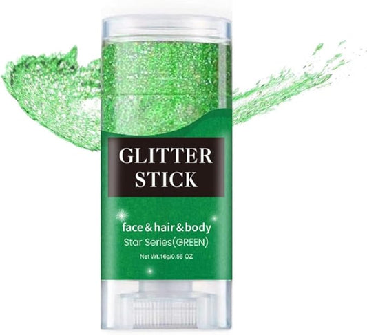 Green Face Glitter Stick,Holographic Sequins Paint Sparkling Body Glitter Gel Makeup for Women. (Green face Glitter Stick)