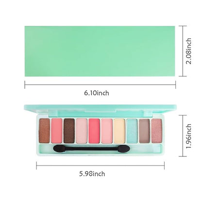 Ten-Color Eyeshadow Palette, Dark Brown Pink Brown Rose Red Yellow Sky Blue 10 Shimmer and Matte Shades, Blendable Powder, Dating Eye Makeup, Vegan and Cruelty-Free, Built-In Mirror and Brush, 05#